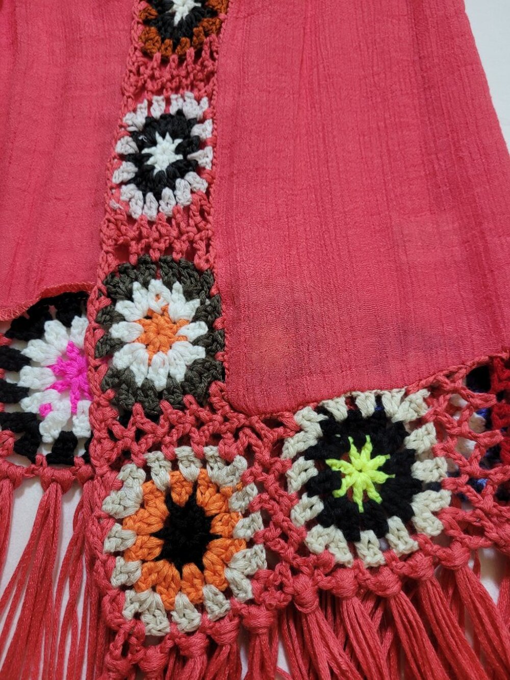 Favlux Crochet Trim Sleeveless Long Cardigan Fringe Vest Coral Festival Boho - Picture 4 of 8